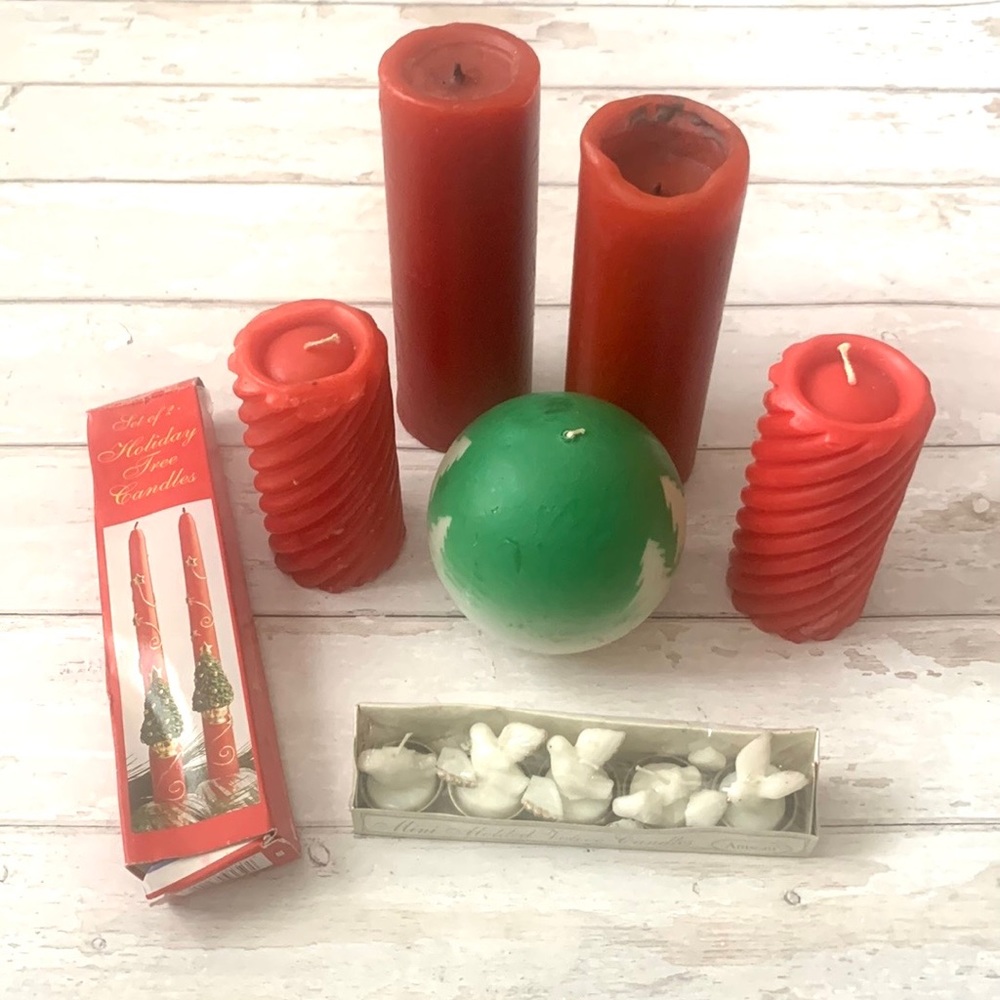 Christmas Holiday Candle Bundle Set 5 Large Candles Red Green